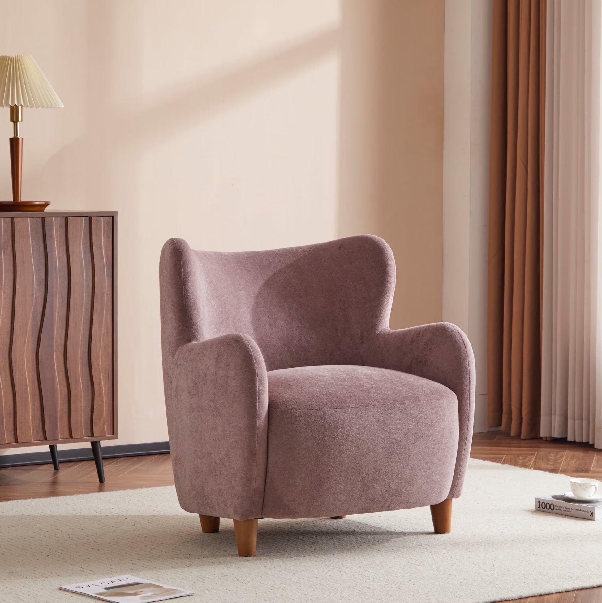 Christopher Knight Home Mid-Century Modern Velvet Wingback Accent Chair with Birch Legs, White