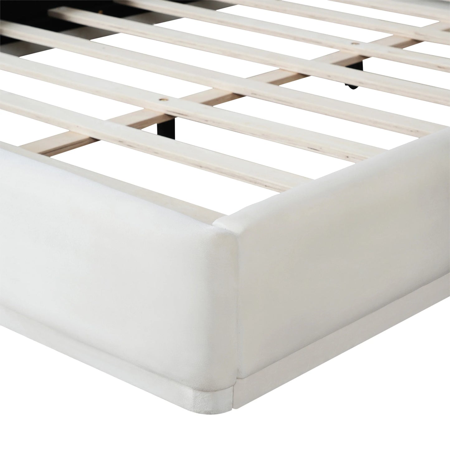 Christopher Knight Home Velvet Upholstered QueenBed, Solid Wood Platform Bed Frame, White