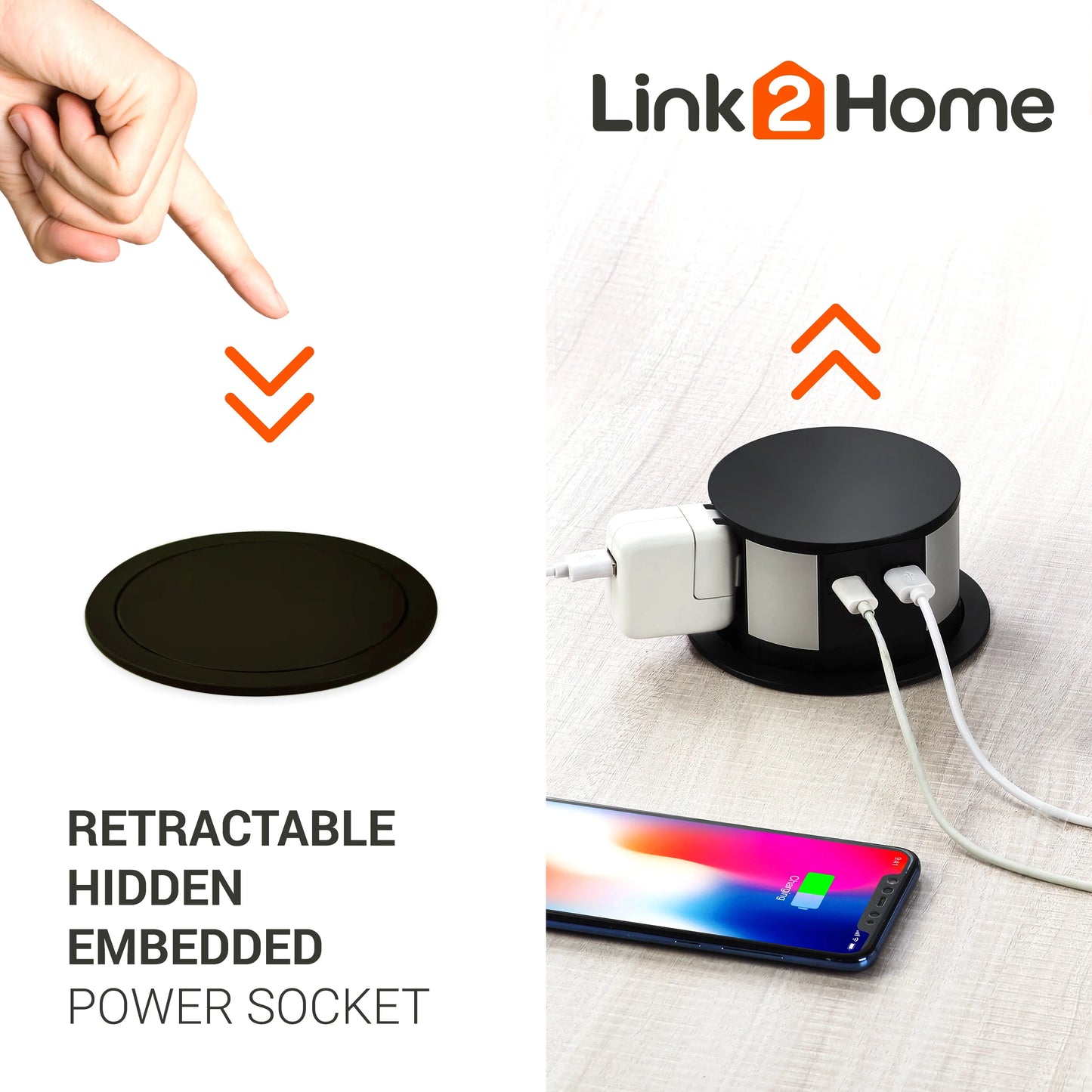 Link2Home Pop Up Outlet, 15A 125V 10W Stainless Steel AC Electrical Outlet
