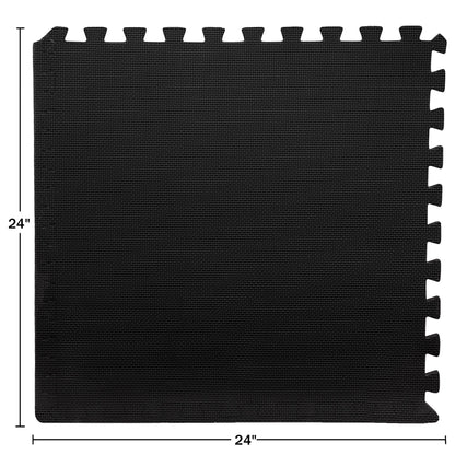 Foam Flooring Tiles - 24-Pack Interlocking EVA Foam Pieces - Non-Toxic Floor Padding for Playroom, Gym, or Basement by Stalwart (Black)