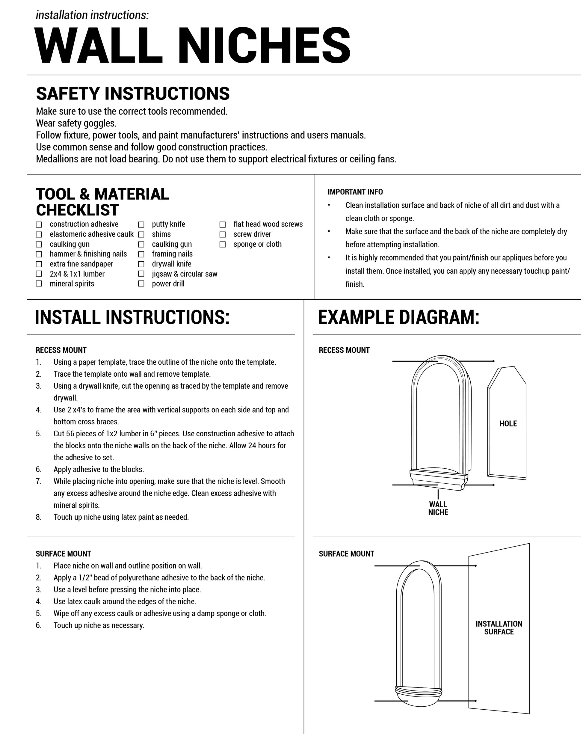Ekena Millwork 27 1/2"W x 38 1/4"H Odessa Wall Niche (RO: 20 7/8"W x 33 1/2"H x 4 7/8"D)