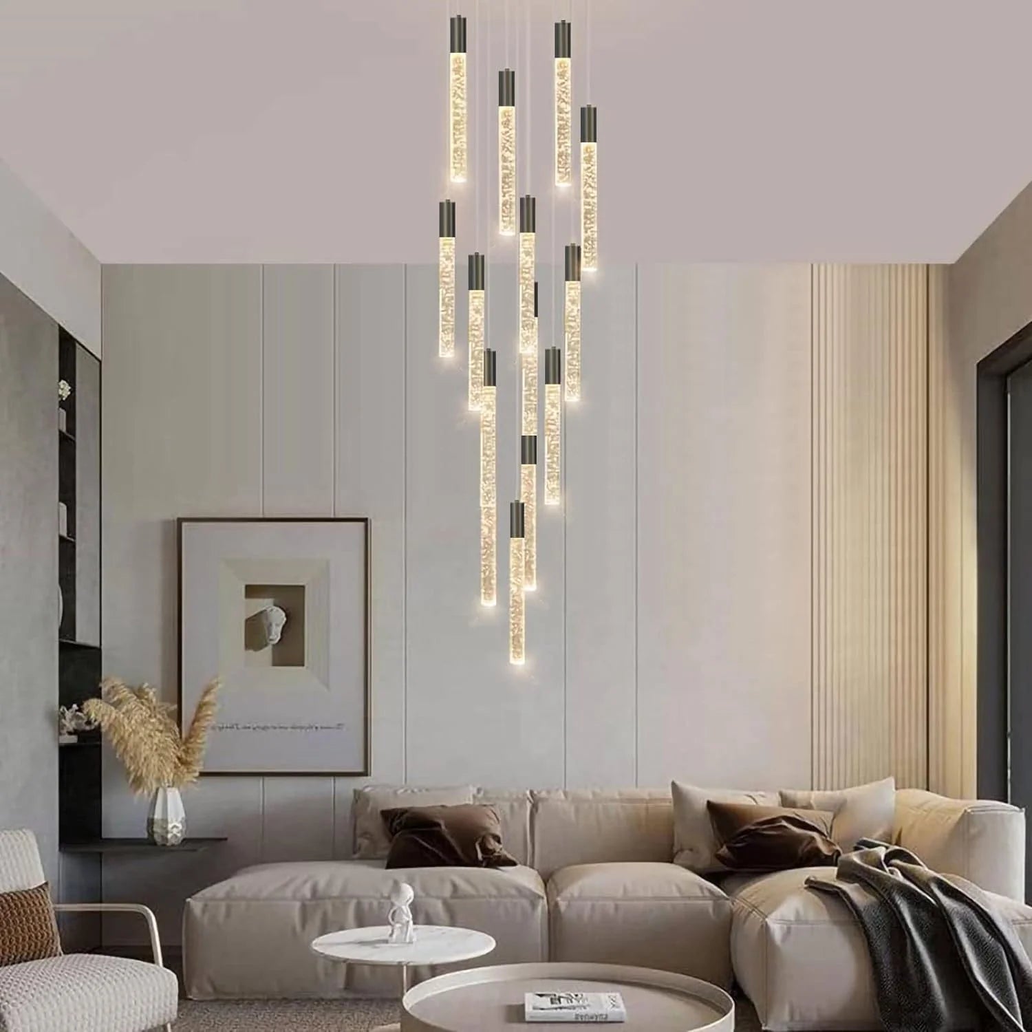 Modern Crystal Chandelier for Living Room, Dimmable Crystal Ceiling Pendant Lights for Staircase, Lobby, Entryway, Foyer High Ceiling Pendant Lighting, Black 50W 6000K 10-Light