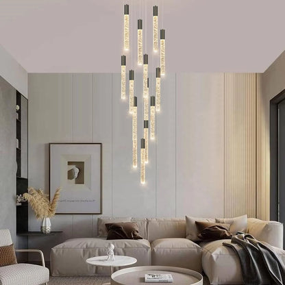 Modern Crystal Chandelier for Living Room, Dimmable Crystal Ceiling Pendant Lights for Staircase, Lobby, Entryway, Foyer High Ceiling Pendant Lighting, Black 50W 6000K 10-Light