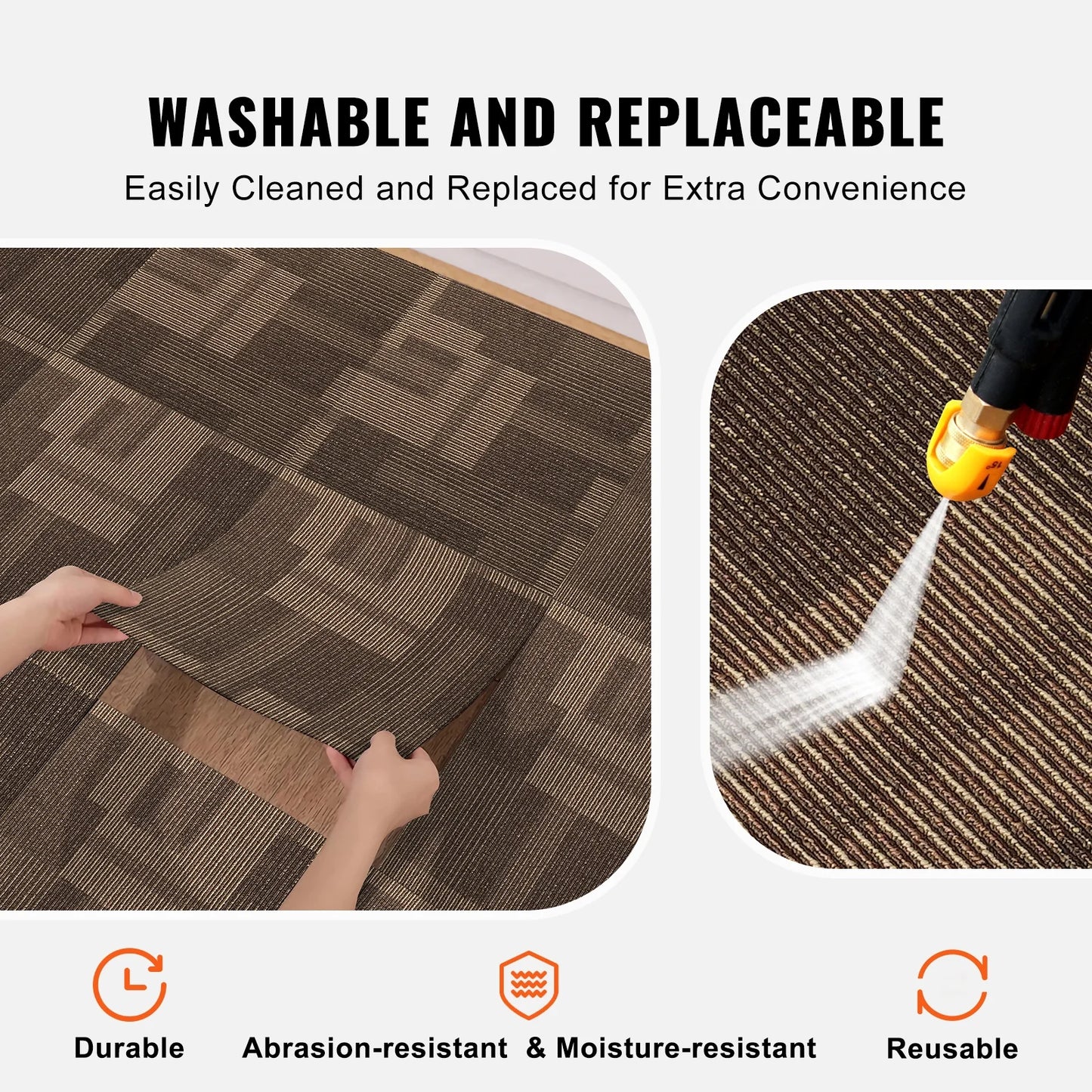 KFFKFF Carpet Tile Floor 24pcs Squares w/Padding Attached 20"x 20"Mixed Brown