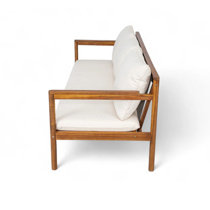 Christopher Knight Home Outdoor Patio 3-Seater Sofa with Rope Back and Cushions, Acacia Wood Frame, Cream+Teak