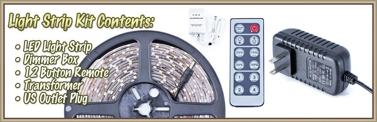 Biltek 6' ft Cool White Aquarium Fish Tank White LED Lighting Strip + Dimmer + Remote + Wall Plug 110V - Main Lighting Sub Fresh Water Salt Water Tanks Water Resistant 3528 SMD Flexible DIY 220V
