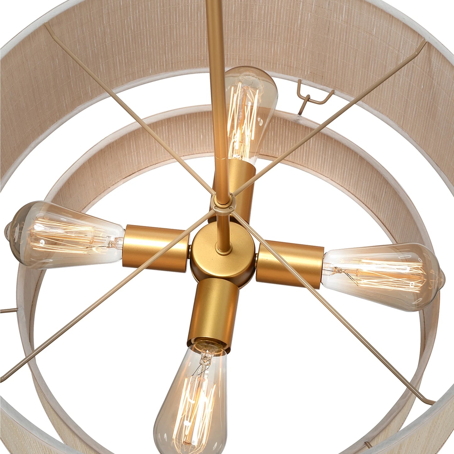 Prime Ray 20 in. 4-Light Natural Rattan Tiered Drum Pendant Chandelier Light with Gold Hardware