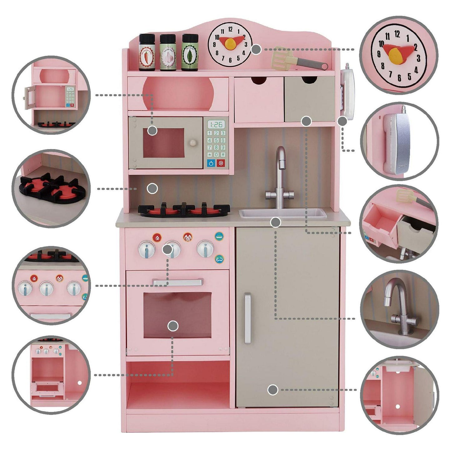 Teamson Kids - Little Chef Florence Classic Play Kitchen - Pink/Grey