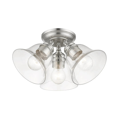 46489-04-Livex Lighting-Moreland - 3 Light Large Semi-Flush Mount In Transitional Style-7.5 Inches Tall and 14.5 Inches Wide-Black Finish