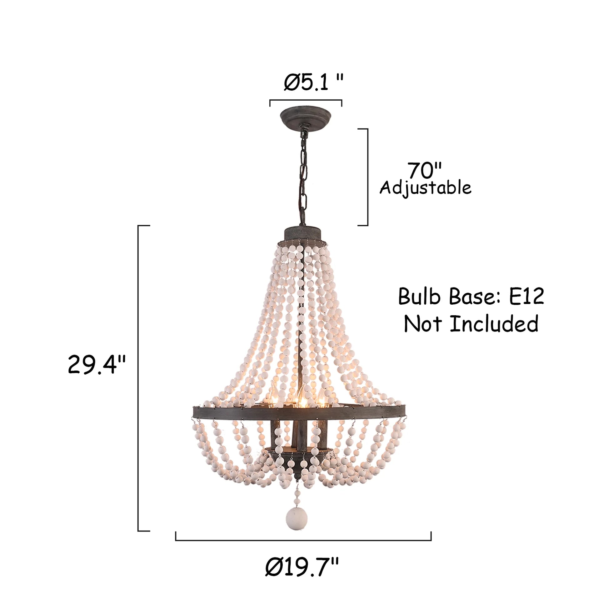Oaks Aura 4-Light Farmhouse Wood Beaded Chandelier Adjustable Height Black Finish Boho Pendant Lighting