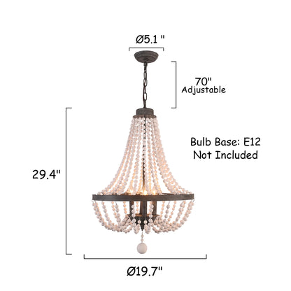 Oaks Aura 4-Light Farmhouse Wood Beaded Chandelier Adjustable Height Black Finish Boho Pendant Lighting