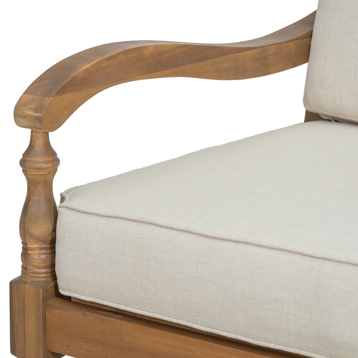Christopher Knight Home Classic Carved Outdoor Lounge Chair with Cushions, Solid Wood Frame, Beige