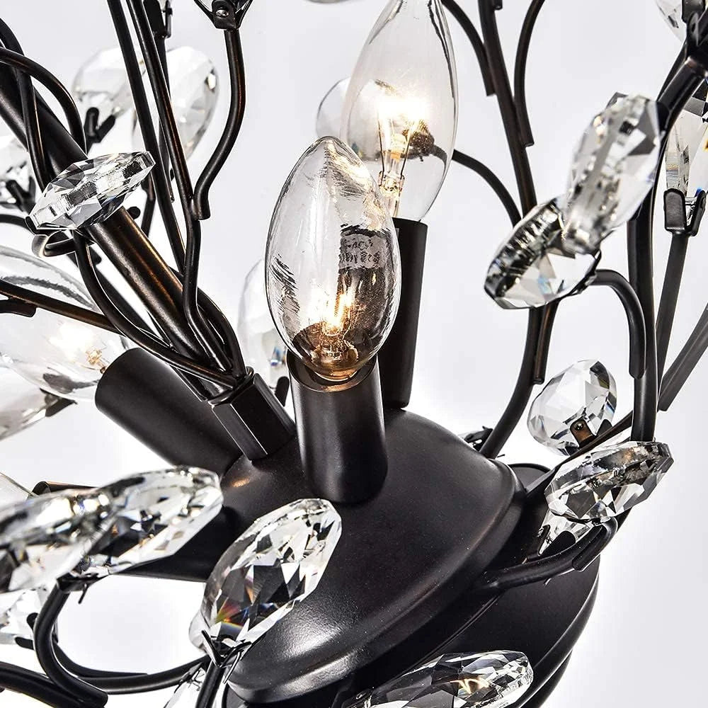 Maxax 4 Lights Semi Flush Mount Crystal Chandelier, Modern K9 Ceiling Light Fixtures, Adjustable Hanging Pendant Lighting, E12 Ceiling Light for Entry Way, Dinning Room, Living Room, Bedroom, Black