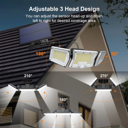 WYRAVIO Solar Lights Outdoor, 205 LED Solar Motion Sensor Security Lights, Solar Flood Lights with 3 Modes 270° Wide Lighting Angle, IP65 Waterproof Wall Lamp for Porch Yard Garage