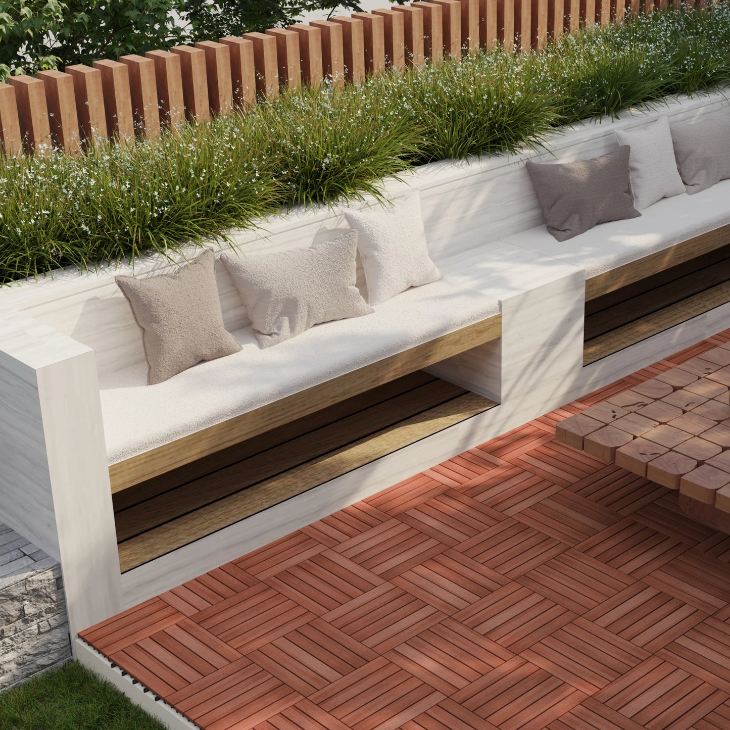 BuxWellBang 27pcs Wood Flooring Tiles for Indoor & Outdoor,11.8'' x 11.8'' x 0.8'',Brown