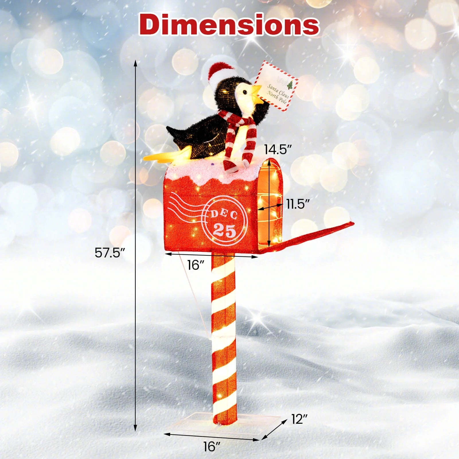 Costway 4.8 FT Christmas Lighted Penguin on Mailbox with 100 LED White Lights,Ground Stakes