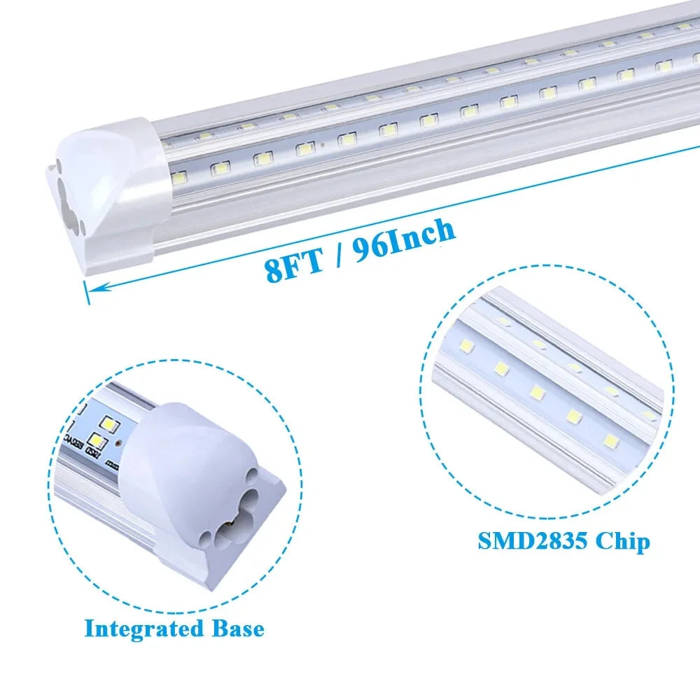 8FT LED Shop Light Fixture, White 12 PackT8 Integrated Tube Lights, 100W 15000LM 6500K High Output Clear Cover, V Shape 270 Degree Lighting for Garage Warehouse, Upgraded Lights Plug and Play