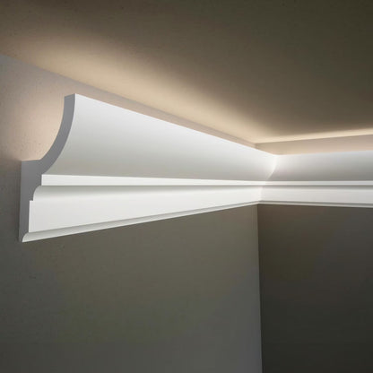 7-Piece 94.5? (55.12 ft) Crown Molding with Duct Kit for Seamless Ambient Home Accent Lighting | Waterproof Channel for Easy LED Strip Installation (CROWN MOLDING WITH LED DUCT)