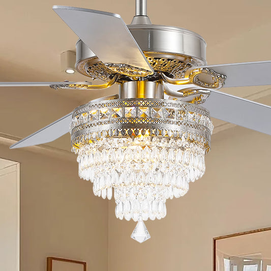 YIOSI 52" Crystal Ceiling Fan Fandelier with Remote Control, Modern Chrome Chandelier Ceiling Fan, Whisper-Quiet Motor, Reversible Blades, LED Lighting, Energy-Efficient, Elegant Living Room Fan