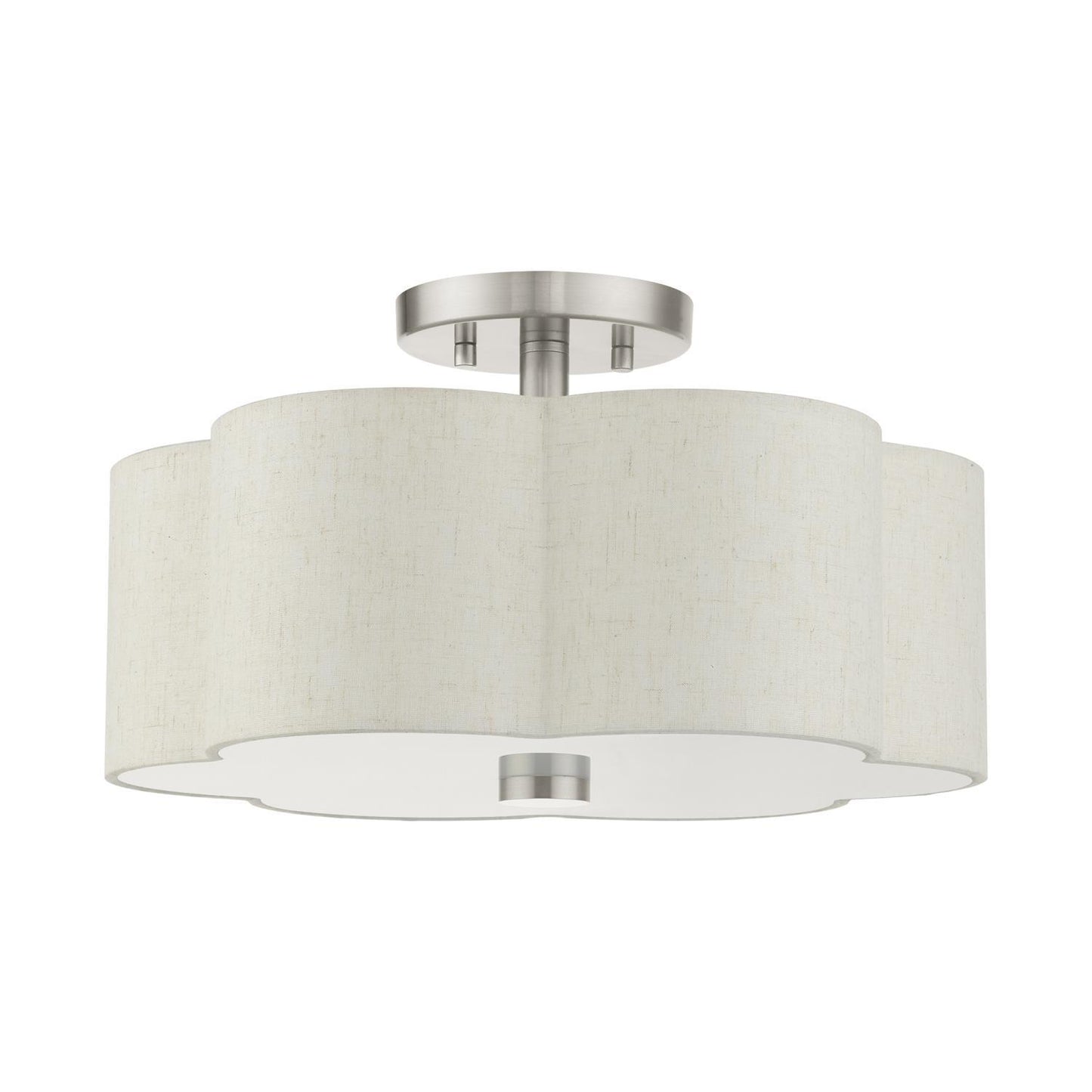 Livex Lighting Solstice 15" 3-Light Metal & Fabric Semi Flush in Brushed Nickel